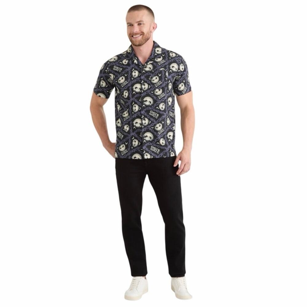 Nightmare Before Christmas Men's Print Button-Up Shirt w/ Short Sleeves Size XL